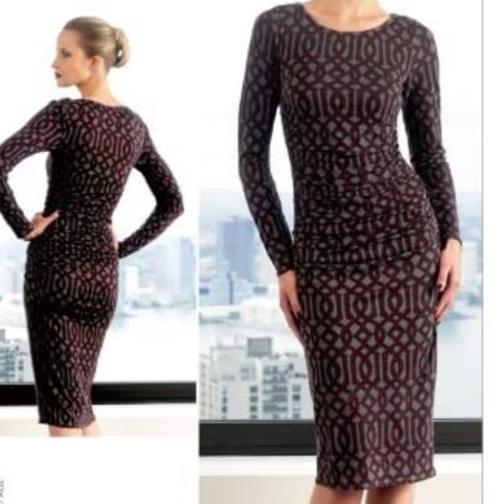 Tracy Reese wool blend ruched long sleeve body on midi dress
